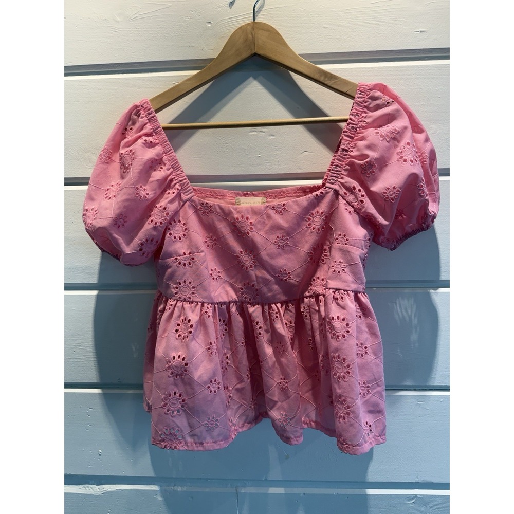 Altar'd State Eyelet Crop Top Women's S Pink Lined Tie Back Boho, babydoll